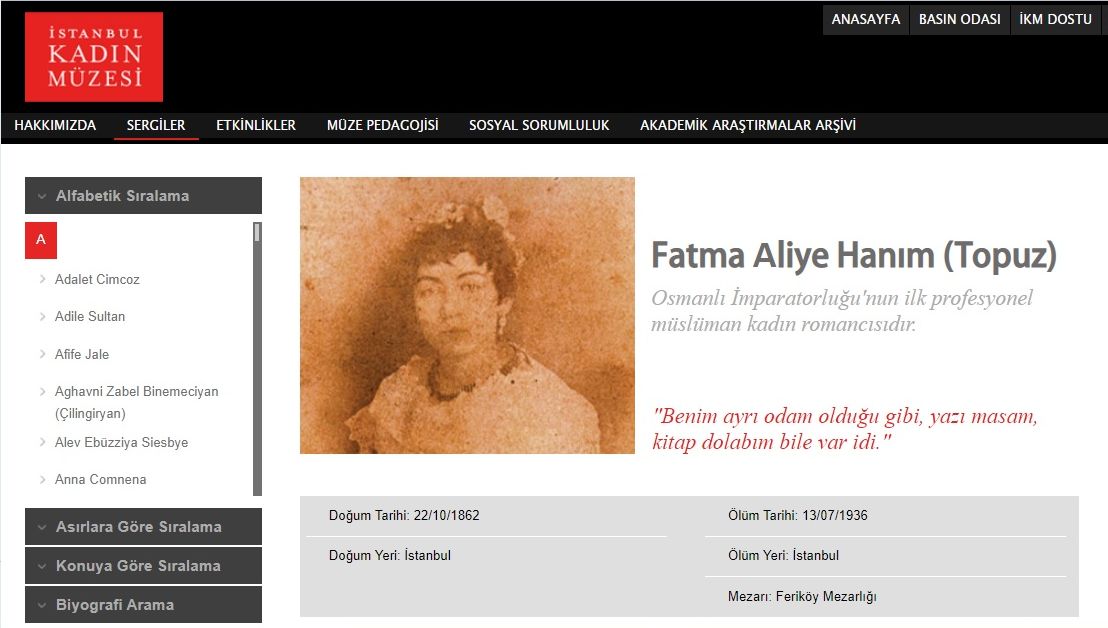 fatma aliye'nin istanbul kadn mzesindeki sayfas
